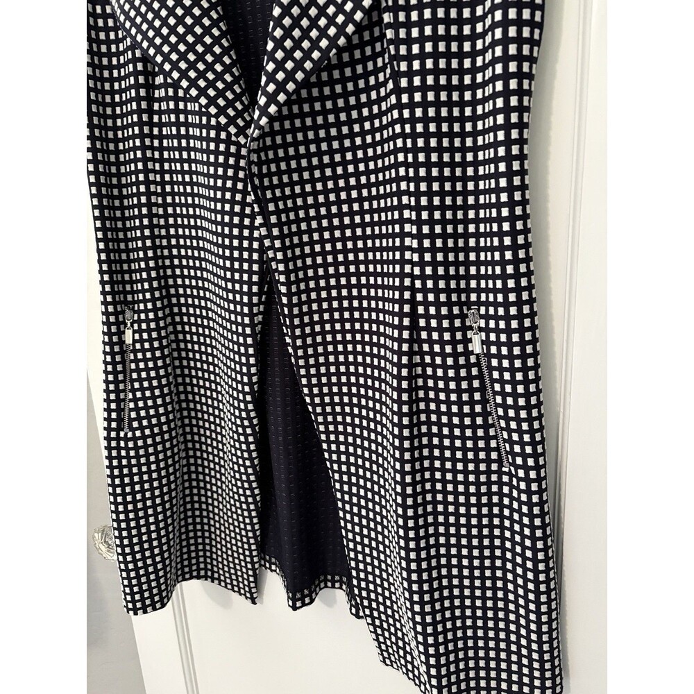 Frank Lyman Longline Vest Womens 8 M Black White Geometric Duster Zip Pockets - Picture 3 of 5